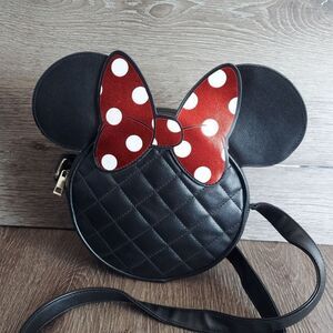 Disney Minnie Mouse Quilted Crossbody Polka Dot Bow Bag Purse Black